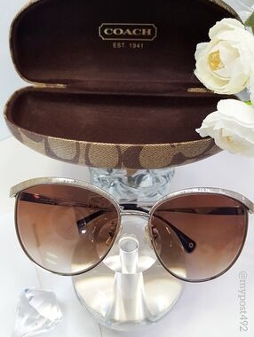 Coach🤎Brown Lens Cat Eye Metal Trim Glasses/Sunglasses+Case